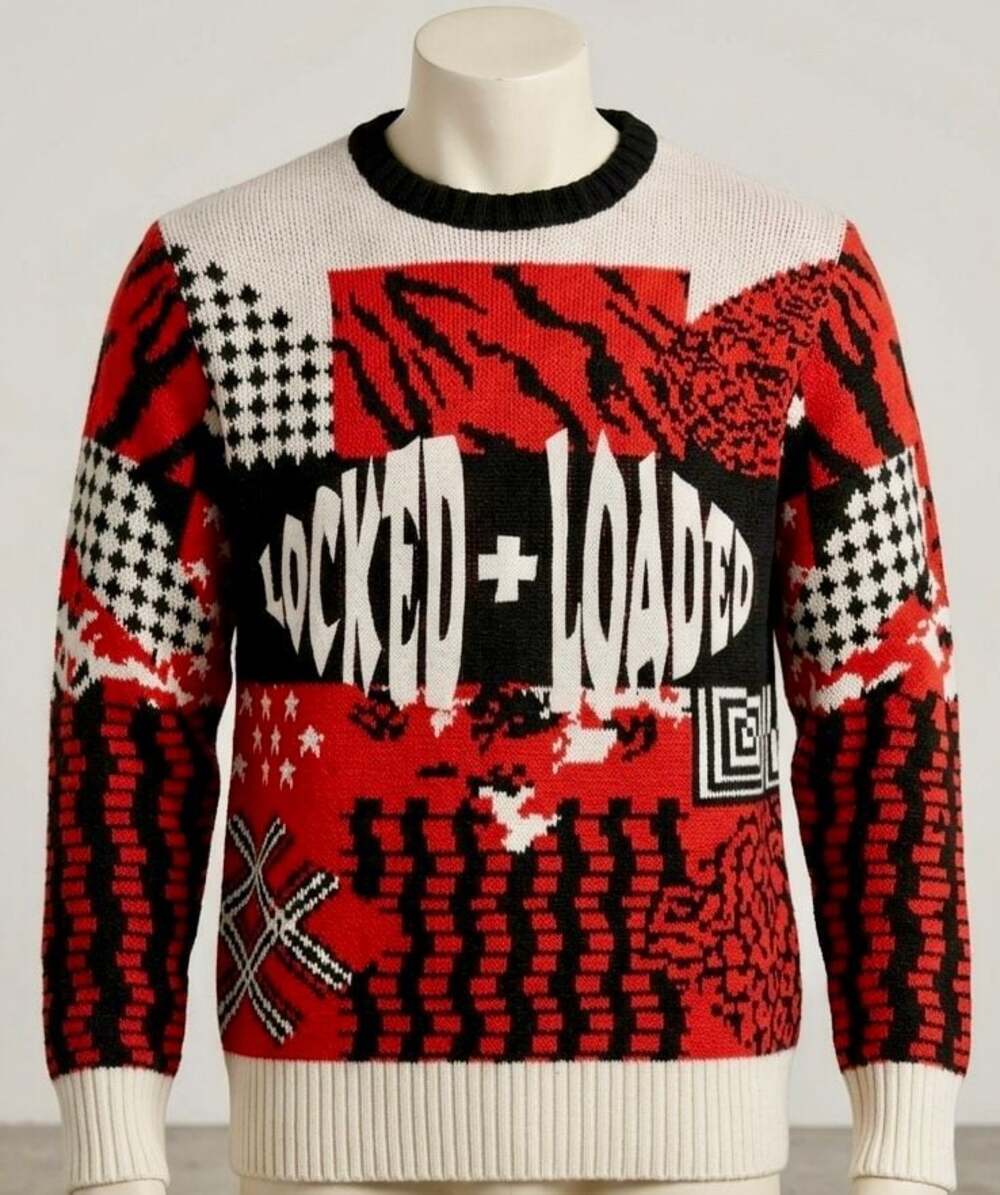 Locked + Loaded Patchwork Graphic Knit Sweater | Men’s Medium | Streetwear
